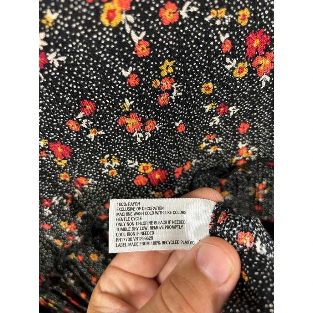 Knox Rose Boho Cottagecore Womens Small Black Floral Peplum Ruffle Blouse